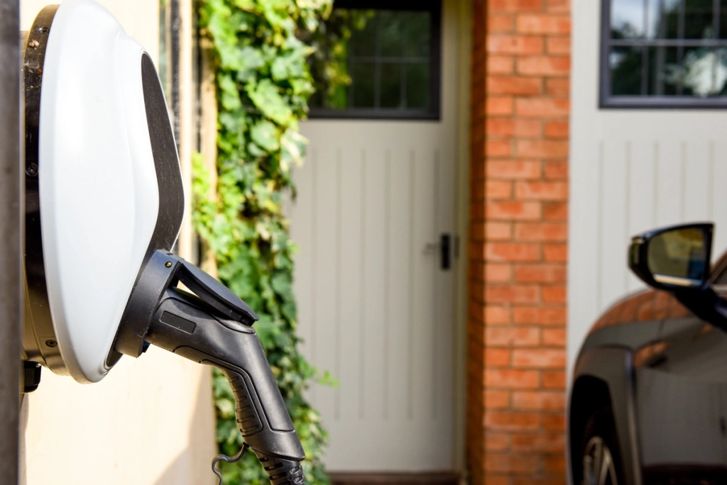 Installation de borne de recharge murale pour véhicule électrique à domicile.